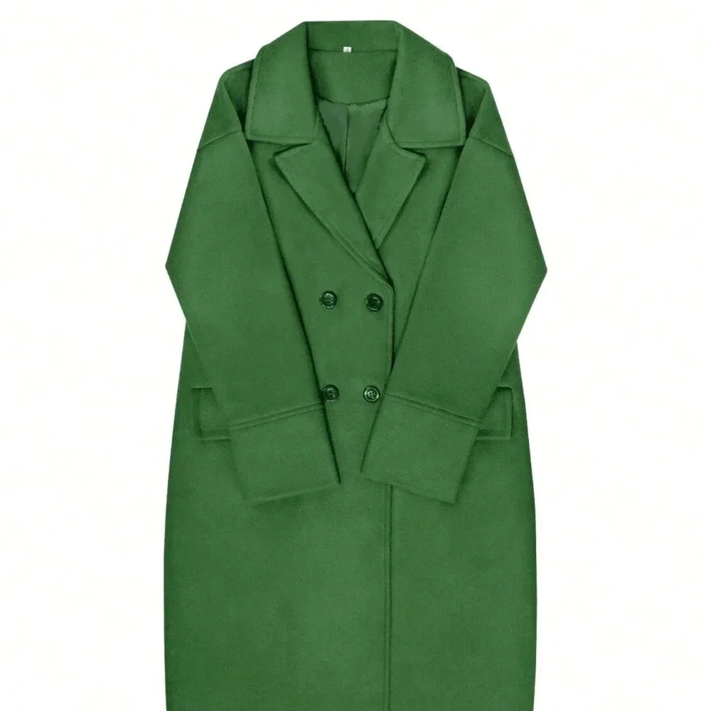 Green Casual Women's Blend Lapel Long Sleeve Warm Overcoat - Picture 4 of 5